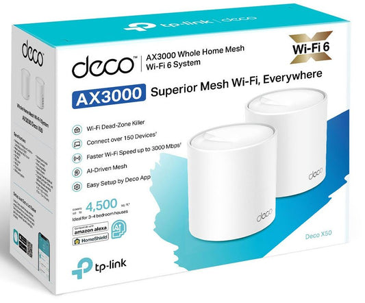 Home Wi-Fi Extender TL-DECOX50-2 (2-pack) AX3000 Mesh Wi-Fi 6 System