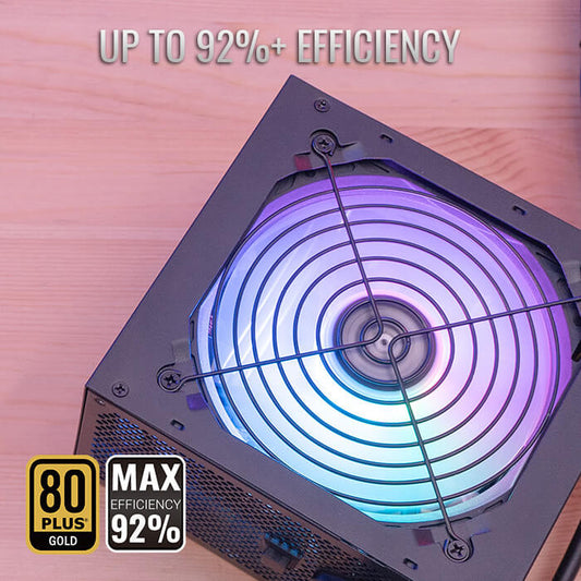Aerocool KCAS PLUS Gold 650W RGB PSU - 80 Gold, Fully Modular, Silent Fan, RGB Lighting, PCIe 6+2PIN with efficient cooling.