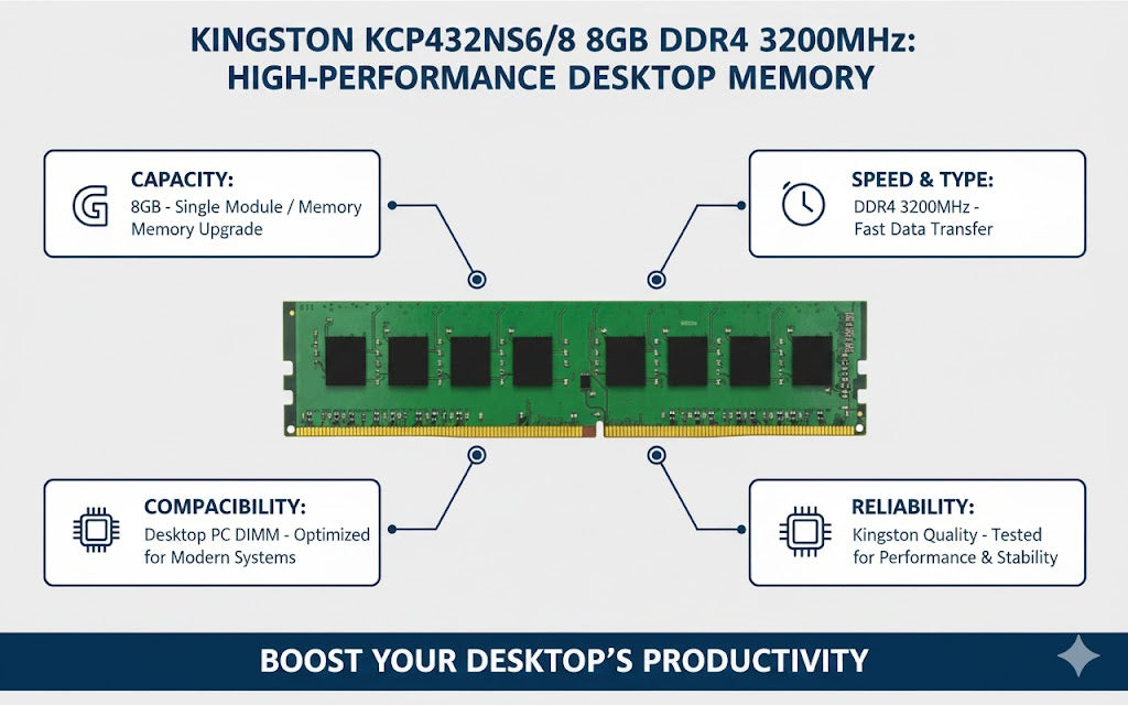 Kingston KCP432NS6/8 8GB DDR4 3200MHz Desktop PC Memory Module DIMM