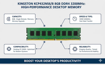 Kingston KCP432NS6/8 8GB DDR4 3200MHz Desktop PC Memory Module DIMM