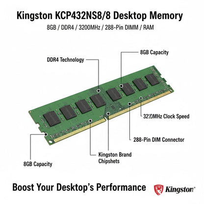 Kingston KCP432NS8/8 8GB DDR4 3200MHz Desktop Memory 288-Pin DIMM RAM