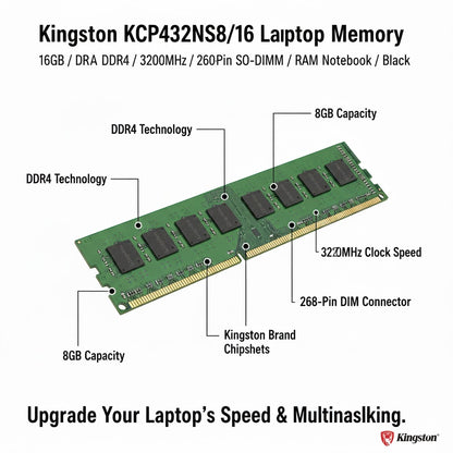 Kingston KCP432SD8/16 16GB DDR4 3200MHz Laptop Memory 260-Pin SO-DIMM RAM Notebook