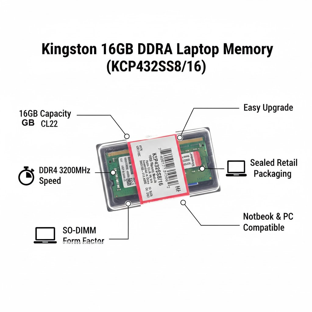 Kingston 16GB DDR4 3200MHz Laptop Memory RAM SO-DIMM CL22 Notebook Upgrade