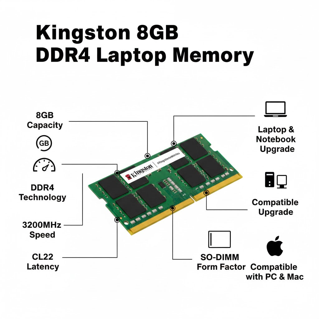 Kingston 8GB DDR4 3200MHz Laptop Memory RAM SO-DIMM CL22 Notebook Upgrade