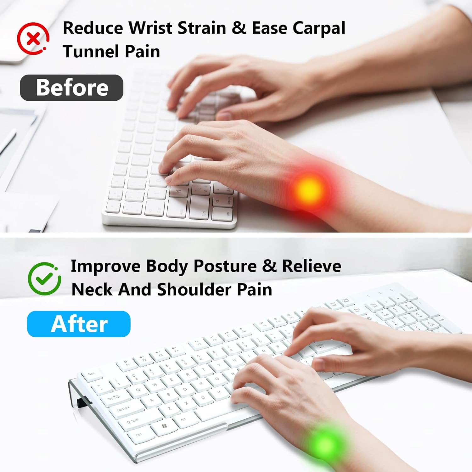 Top view showing black wrist pad on clear stand