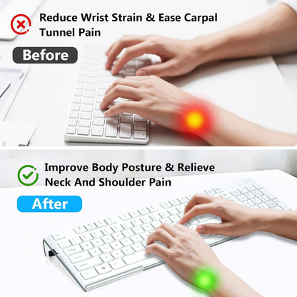 Top view showing black wrist pad on clear stand