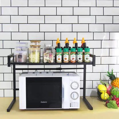 Optimize your kitchen with the Expandable Over Microwave Kitchen Utensil Rack, adjustable for ultimate organization.