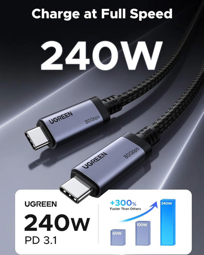 UGREEN USB4 Gen4 240W USB-C to USB-C Cable 80Gbps 16K PD 3.1 1m Black