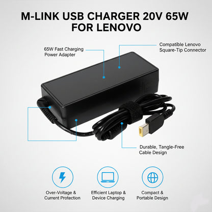 M-Link 65W USB-C Laptop Charger for Lenovo 20V Power Delivery AC Adapter