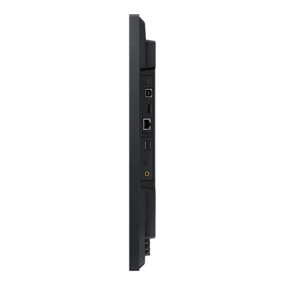 Display mounted in portrait orientation on a stand.

