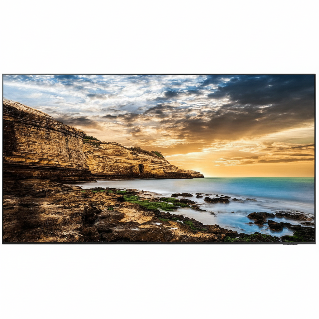 Samsung QE85T 85-inch digital signage display front view.

