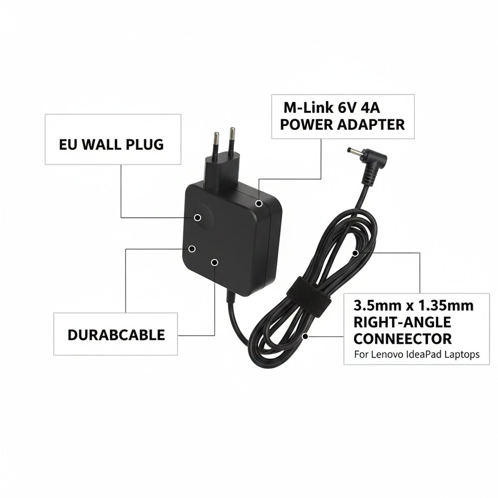 M-Link 6V 4A Charger for Lenovo IdeaPad Laptop Power Adapter 3.5x1.35mm Connector