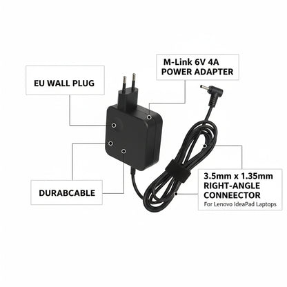 M-Link 6V 4A Charger for Lenovo IdeaPad Laptop Power Adapter 3.5x1.35mm Connector