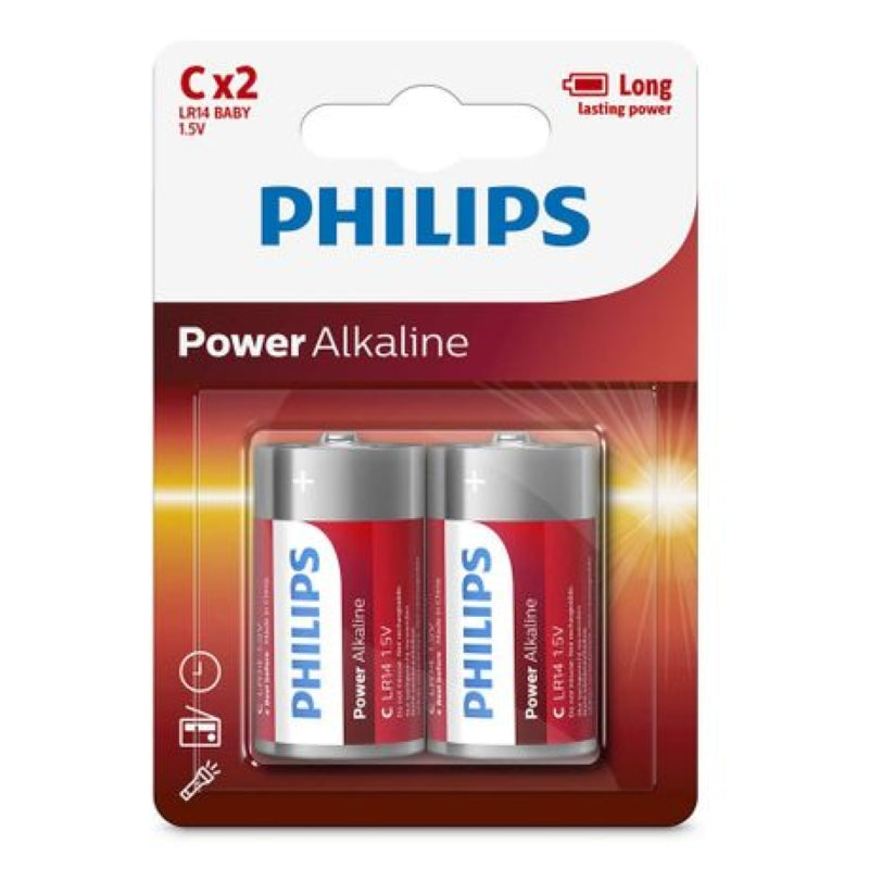 Philips Power Alkaline C Batteries LR14P2B/40 (2 Pack)