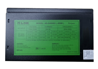M-LINK Black 450W SATA ATX IEC Power Supply Unit -NO 8 Pin PCI-e Power ensures reliable performance for your desktop PC.
