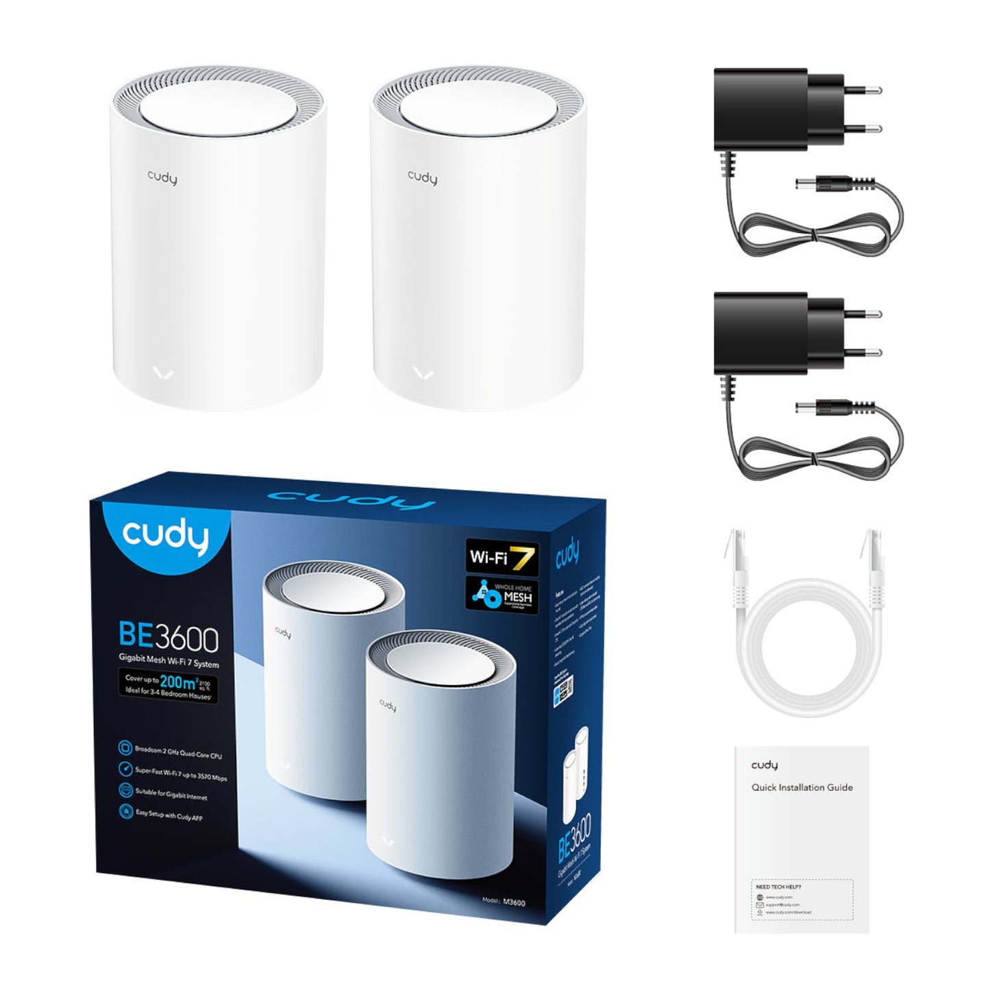 Cudy BE3600 Gigabit Mesh Wi-Fi 7 System (M3600) – 2 Pack