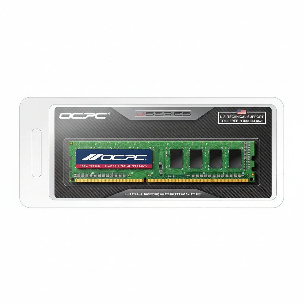 Close-up of the OCPC 8GB DDR3 UDIMM module showing the circuit board and chips.

