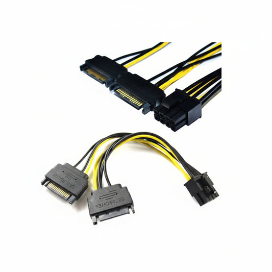 M-Link 2-pack SATA male to 8-pin CPU male power adapter cables on a white background.

