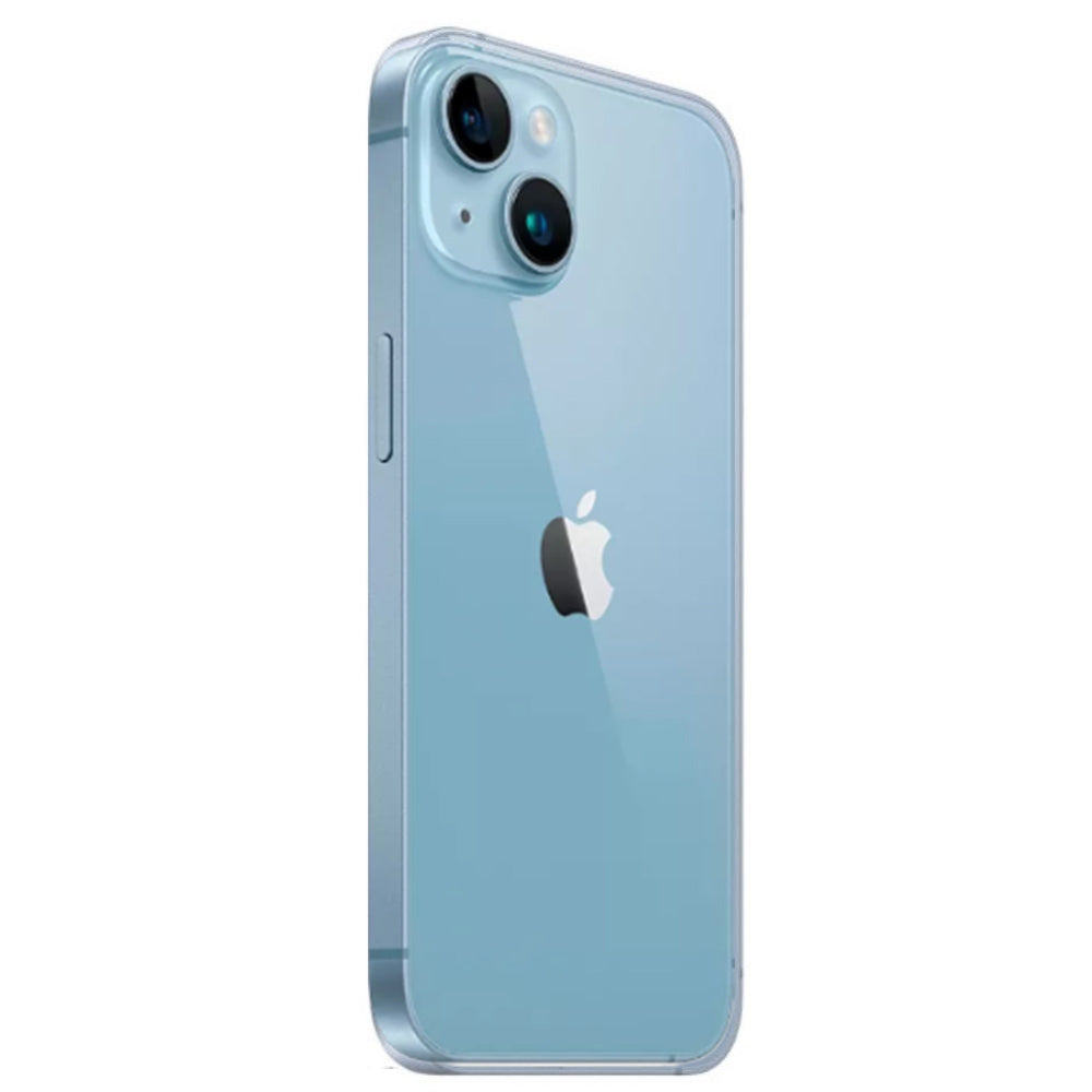 Apple iPhone 14 512GB Blue, 6.1" display, unlocked — rear view with dual cameras, glossy back and silver logo