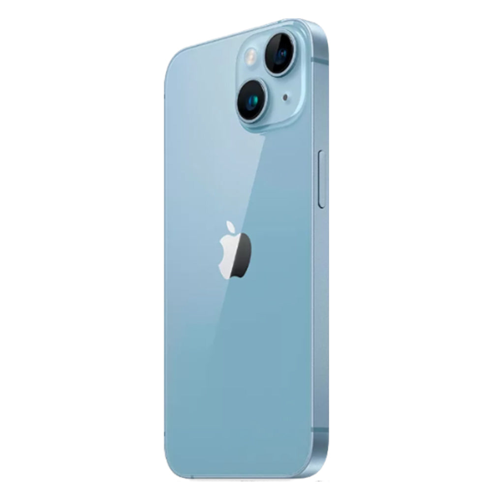 Apple iPhone 14 512GB Blue, 6.1-inch display, unlocked — rear view showing dual cameras and glossy blue finish