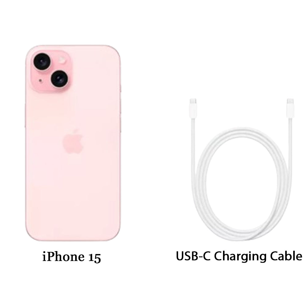 Apple iPhone 15 512GB Pink — 6.1″ Super Retina XDR OLED, A16 Bionic, 48MP dual‑camera with USB‑C cable