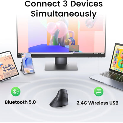 UGreen Multi-Mode Vertical Ergonomic Mouse Bluetooth & 2.4G Wireless 4000 DPI Black