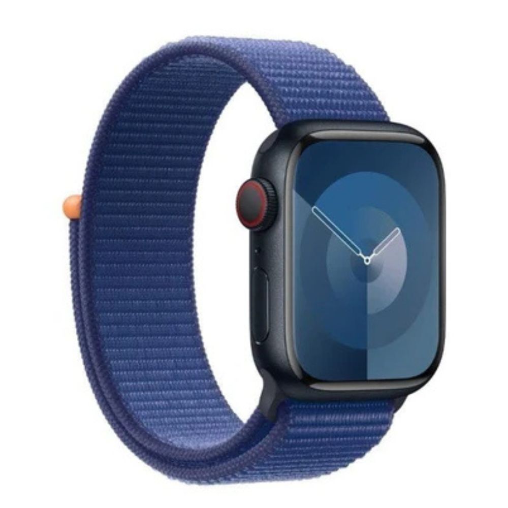 Apple Watch with Ocean Blue Sport Loop on wrist