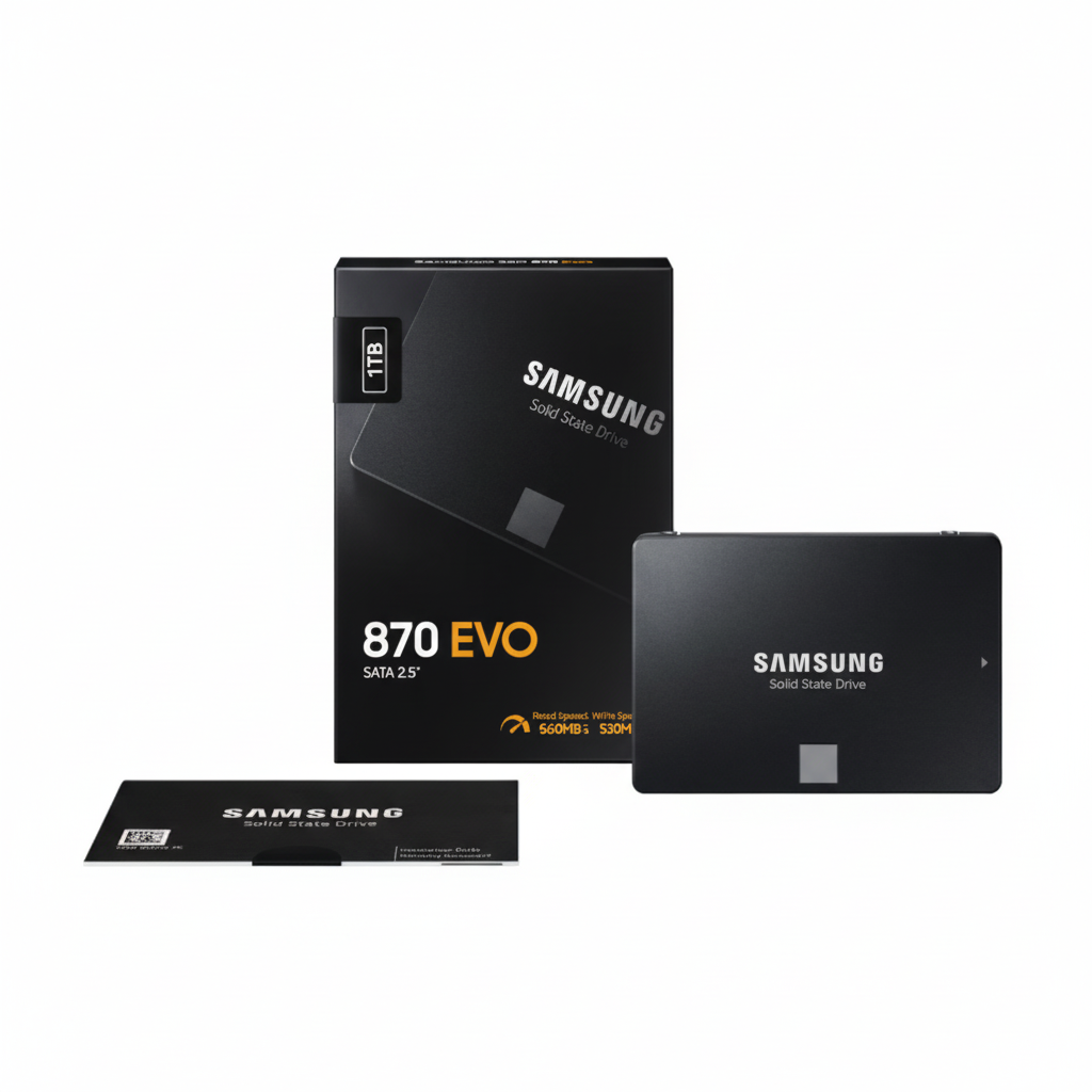 Samsung 870 EVO internal SSD packaging and drive