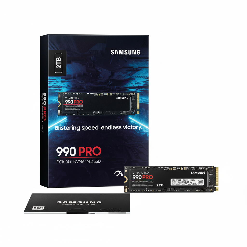 Samsung 990 PRO PCIe 4.0 SSD packaging and drive contents