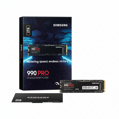Samsung 990 PRO PCIe 4.0 SSD packaging and drive contents