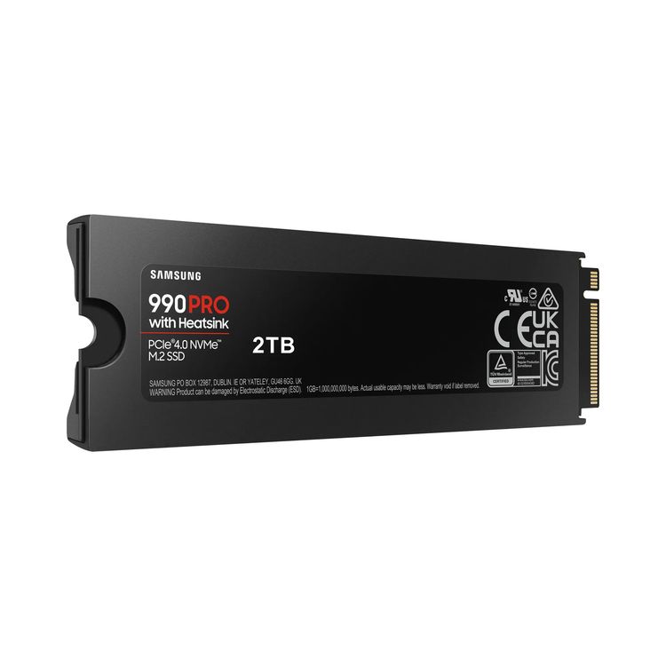 Samsung 990 PRO 2TB NVMe SSD with heatsink MZ-V9P2T0CW front view