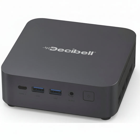 Front view of the compact Decibell MINI laptop.

