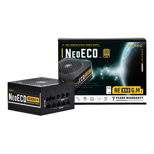 Antec NeoECO Gold Modular 850W Power Supply Unit (80 PLUS® Gold, PCIe 5.0 Ready, Full Modular) with sleek design.
