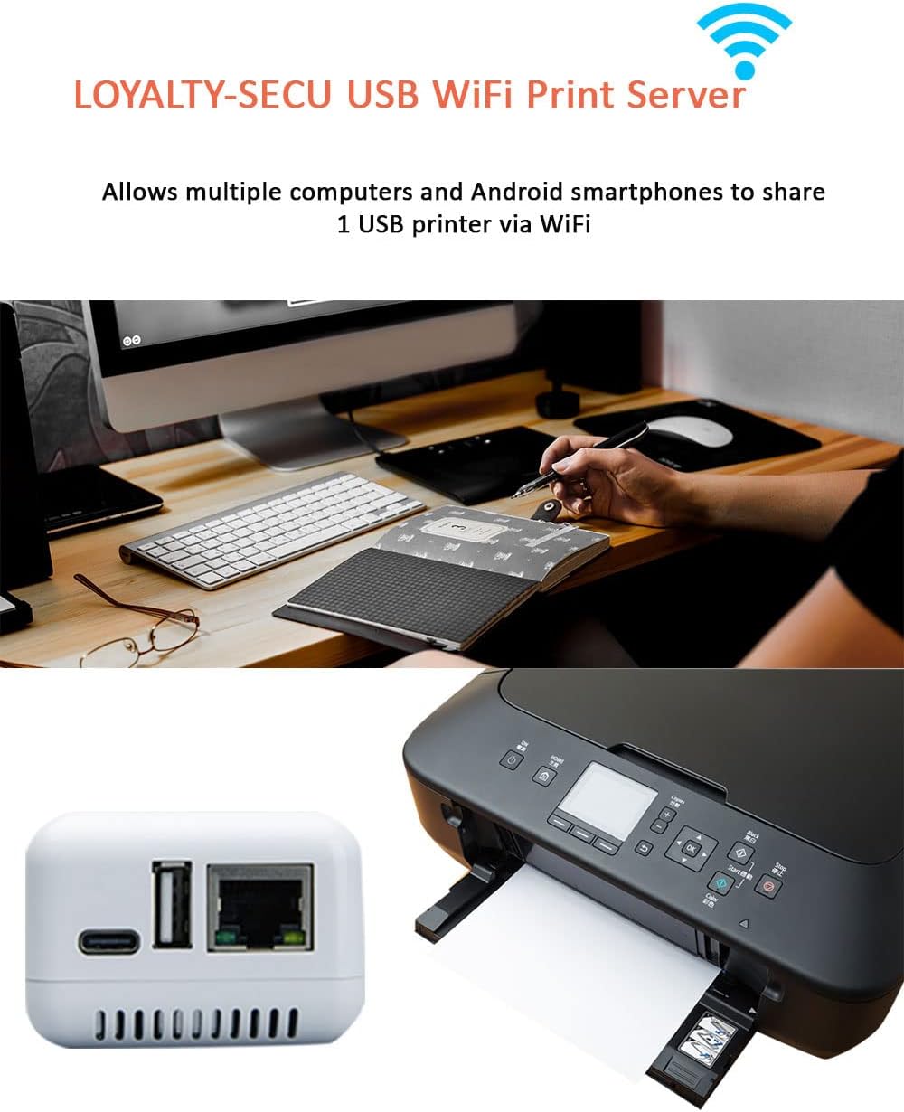 Wired print server connected to USB printer