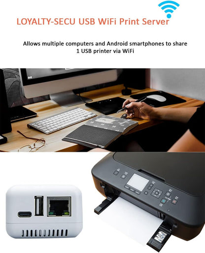 Wired print server connected to USB printer