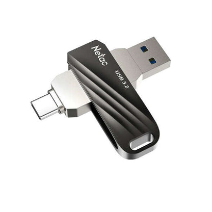 Netac NT03US11C-064G USB Flash Drive 64GB – USB 3.2 Gen 2, High-Speed, Black/Silver Metal Design dual USB-A/Type-C