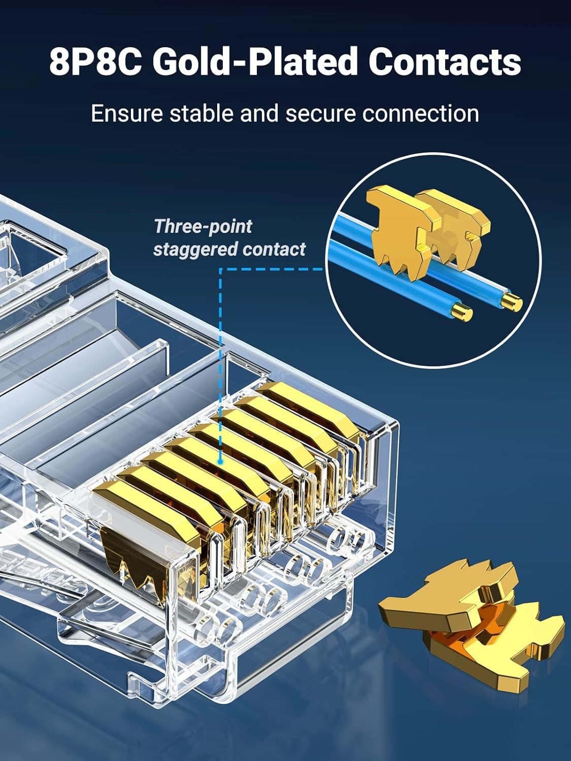 UGreen Cat6 RJ45 Modular Plugs 50 Pack Transparent Ethernet Connectors Gold Contacts