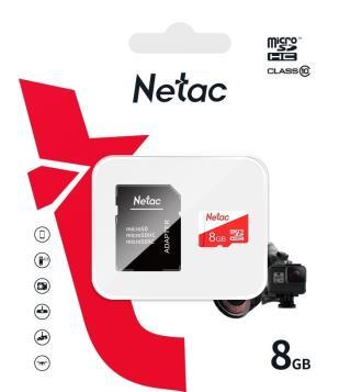 Netac ECO 8 GB microSDHC Card with Adapter – Class 10, 30 MB/s Read, Compact for everyday storage needs.