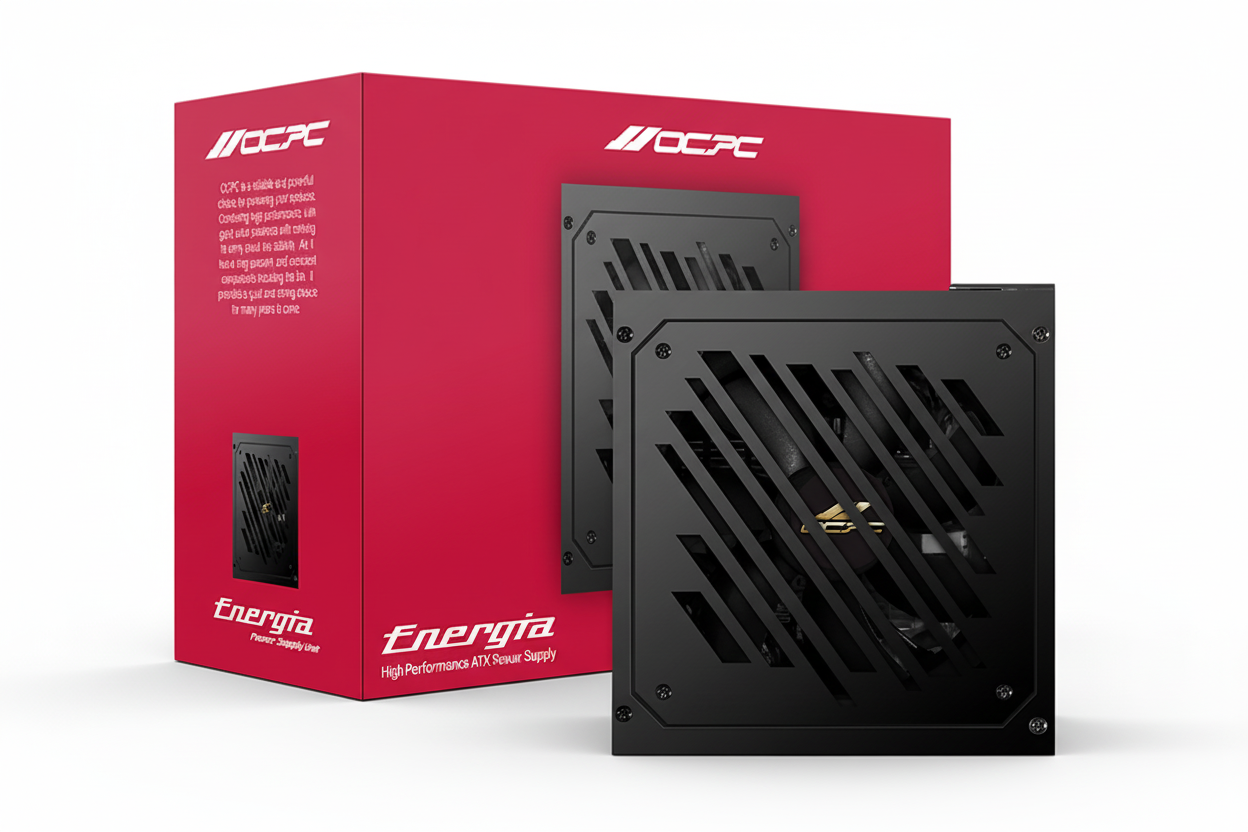 Side view of the OCPC 550W PSU showing the 120mm hydraulic bearing fan grille.

