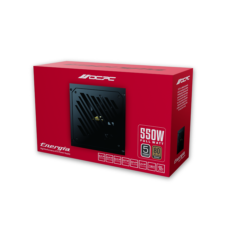 Rear panel of the OCPC 550W 80+ Bronze PSU showing the AC input and power switch.

