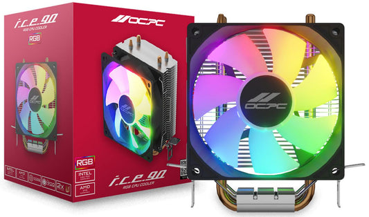 Stylish Ocpc Ice-90 RGB CPU Air Cooler 90MM Black - OCCICE90RBK enhances performance for gamers and PC enthusiasts.