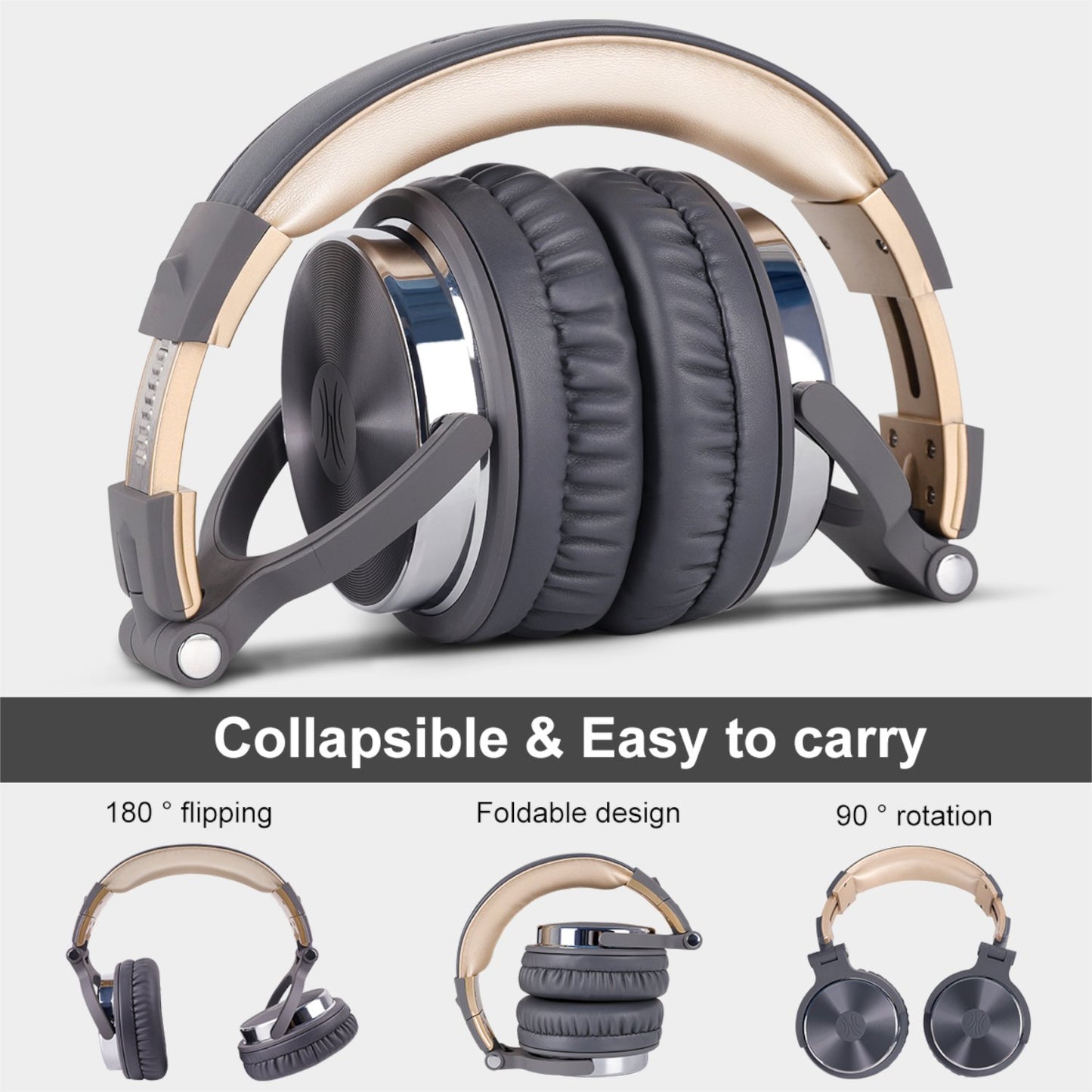 Oneodio Pro 10 Professional Wired Over Ear DJ and Studio Monitoring Headphones - Grey/Gold