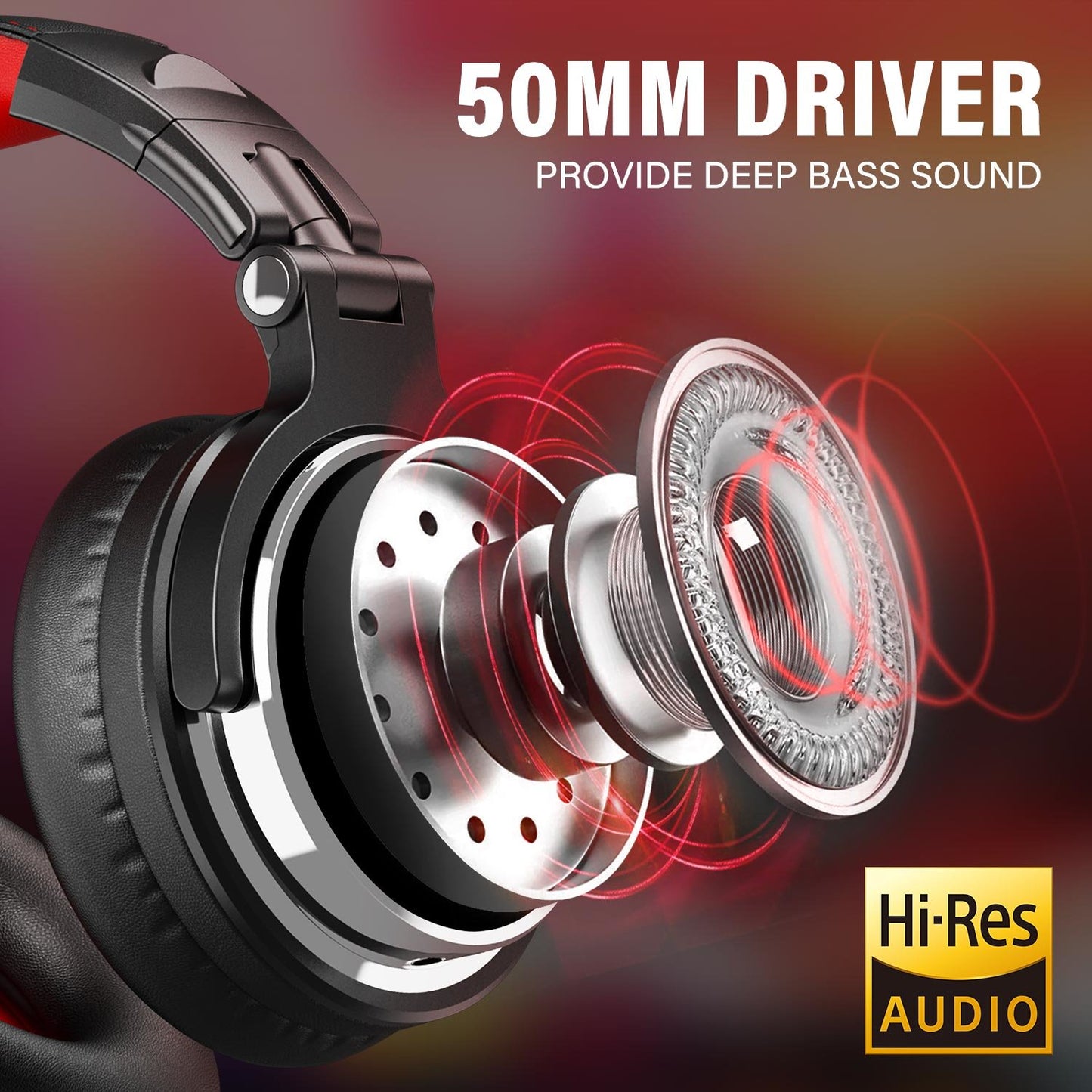 Oneodio Pro 10 Professional Wired Over Ear DJ and Studio Monitoring Headphones - Red/Black