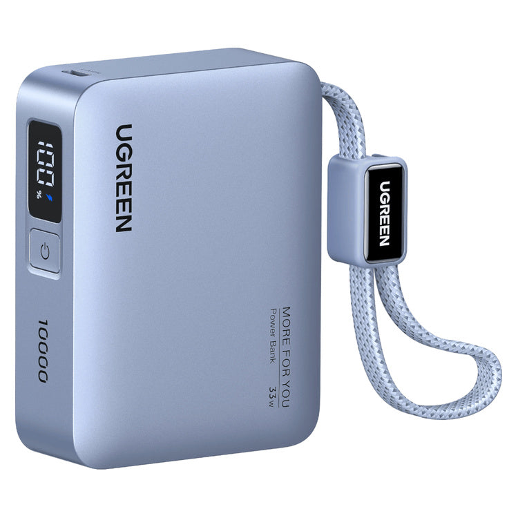 UGreen Nexode 10000mAh 30W Power Bank with Built-in USB Type-C Cable (PB584-75173B) – front view