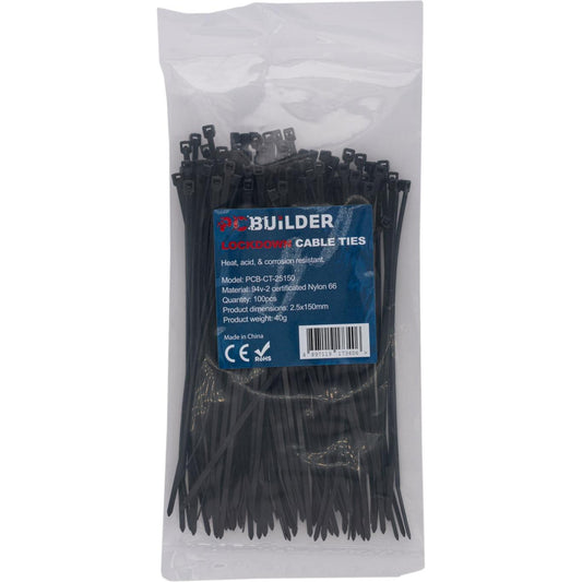 PCBuilder LOCKDOWN 150mm Cable Ties (100 pcs) - Black