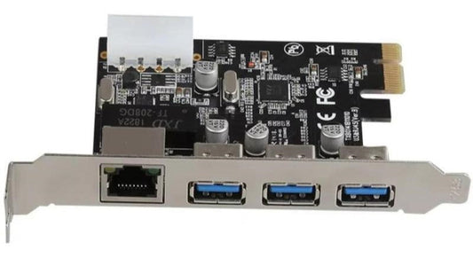 PCI-E Expansion Card: 3x USB 3.0 Ports & 1x RJ45 Ethernet - Model TXB014