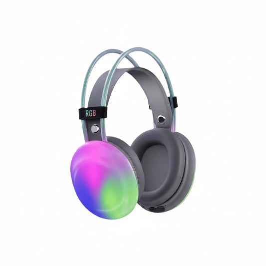 Front view of the black M-Link PG580 headphones with RGB lights on.

