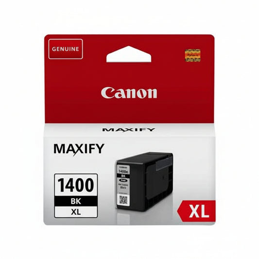Front view of the Canon PGI-1400XL black ink cartridge.

