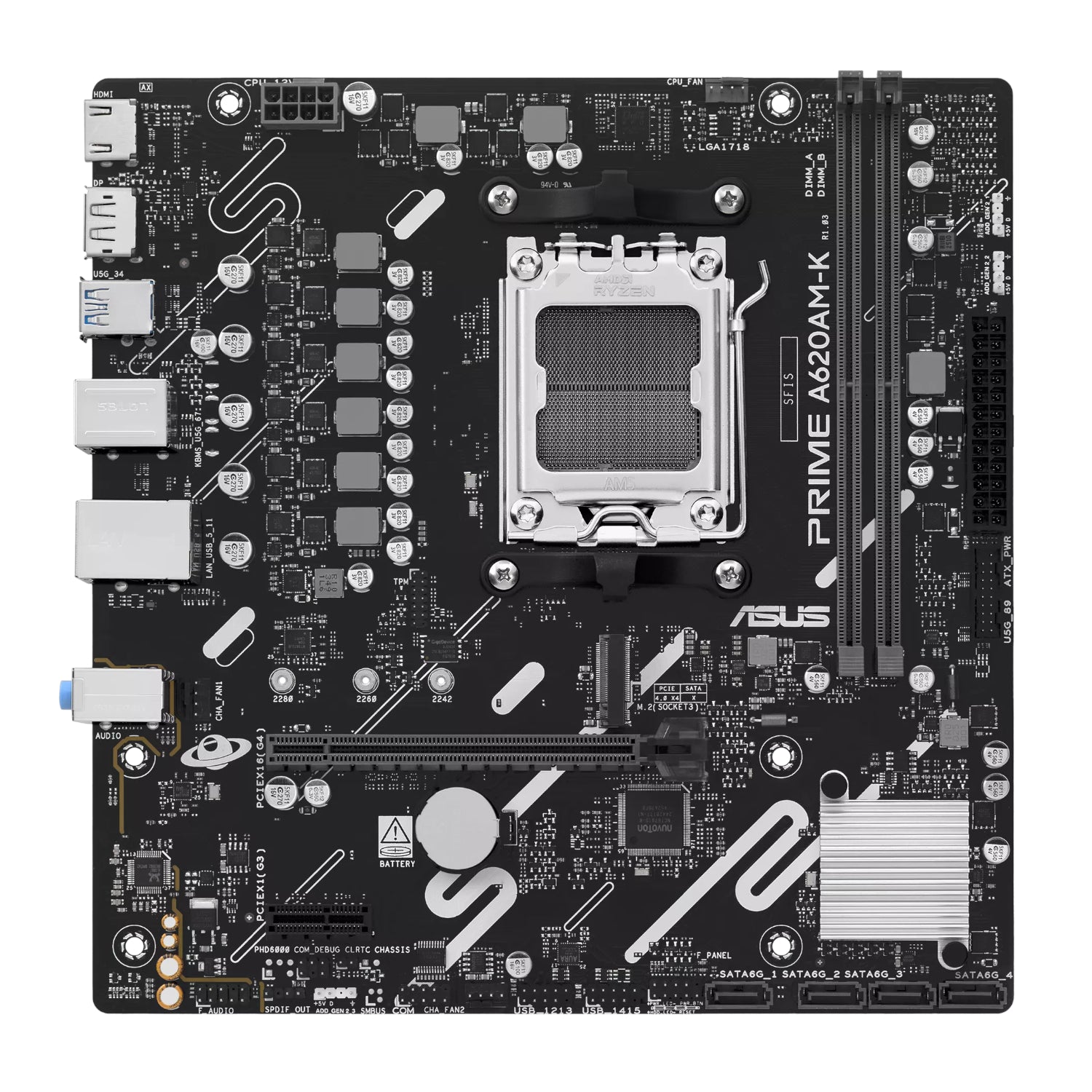 Asus Prime A620M-K motherboard on a white background