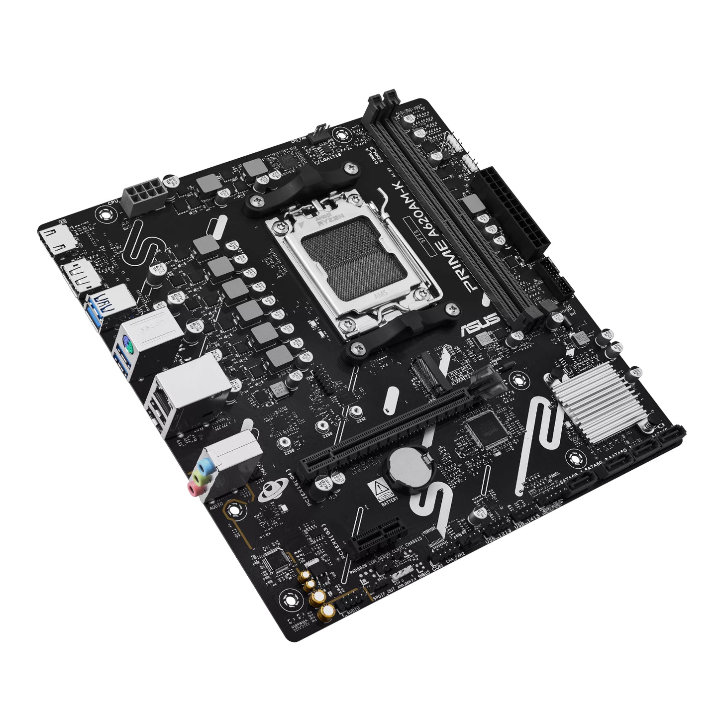 Computer motherboard on a white background